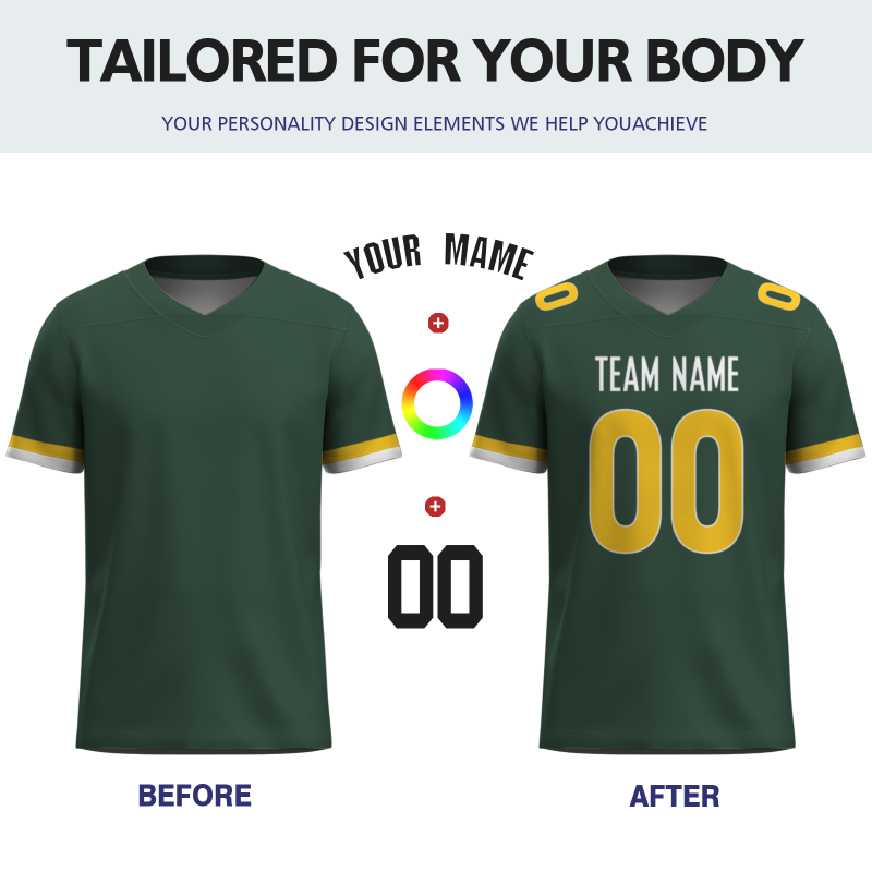 Custom Pine Green Yellow-White Classic Style Mesh Authentic Football Jersey