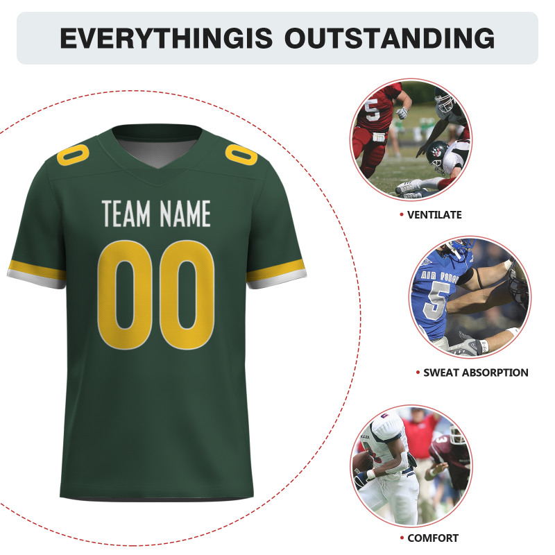 Custom Pine Green Yellow-White Classic Style Mesh Authentic Football Jersey