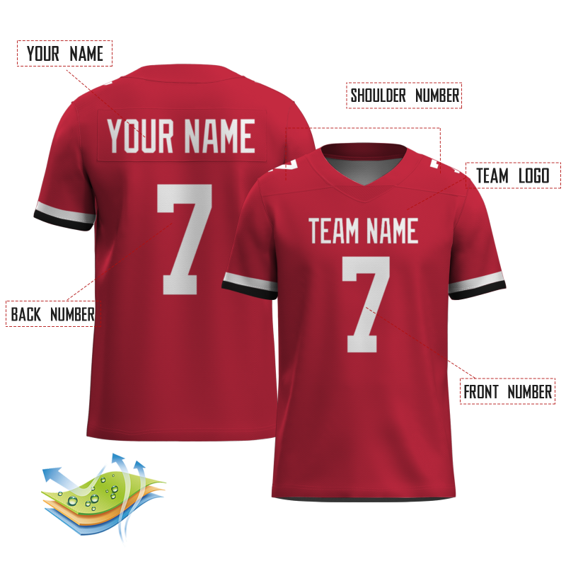 Custom Red White Classic Style Mesh Authentic Football Jersey