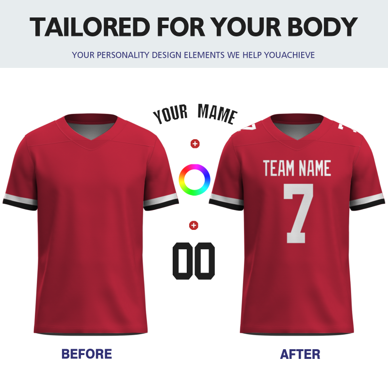 Custom Red White Classic Style Mesh Authentic Football Jersey