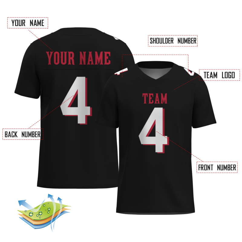 Custom Black White-Red Classic Style Mesh Authentic Football Jersey