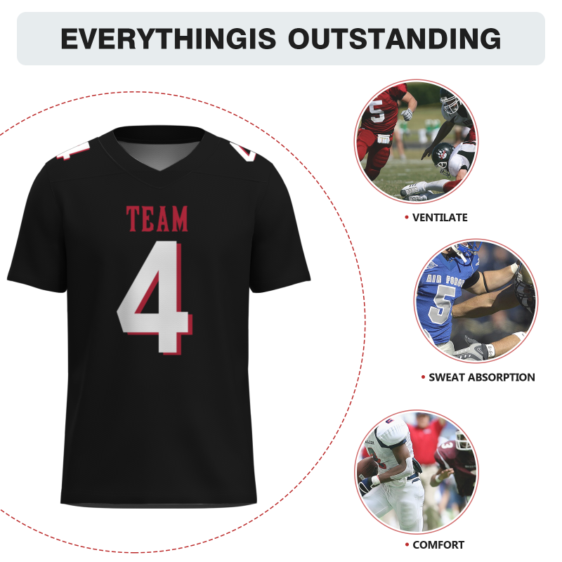 Custom Black White-Red Classic Style Mesh Authentic Football Jersey