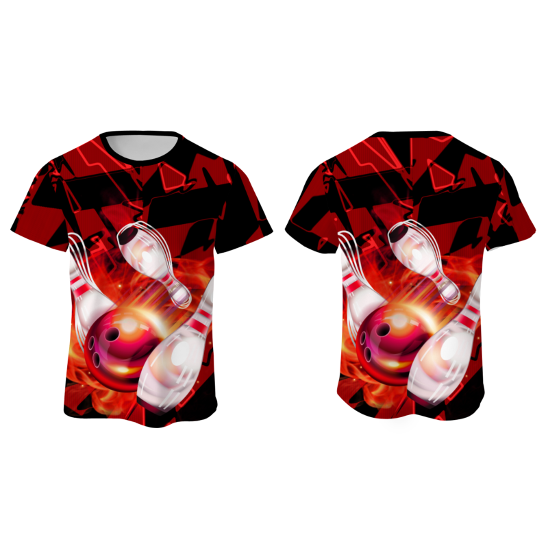 Custom Red White 3D Pattern Design Pulse Bowling Performance T-Shirt