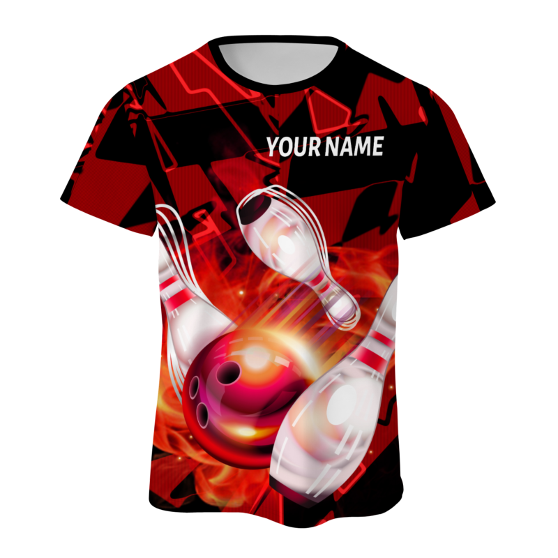 Custom Red White 3D Pattern Design Pulse Bowling Performance T-Shirt