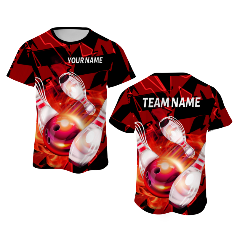 Custom Red White 3D Pattern Design Pulse Bowling Performance T-Shirt