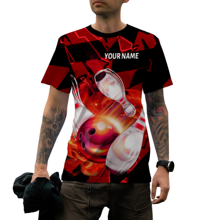 Custom Red White 3D Pattern Design Pulse Bowling Performance T-Shirt