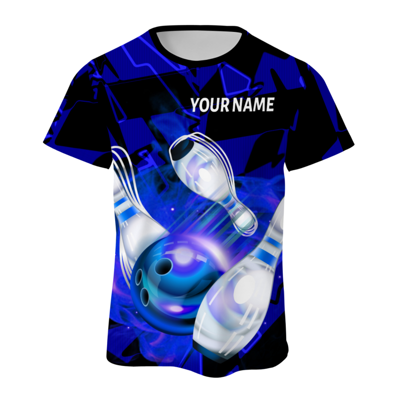 Custom  Bluish Violet White 3D Pattern Design Pulse Bowling Performance T-Shirt