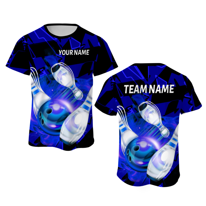 Custom  Bluish Violet White 3D Pattern Design Pulse Bowling Performance T-Shirt