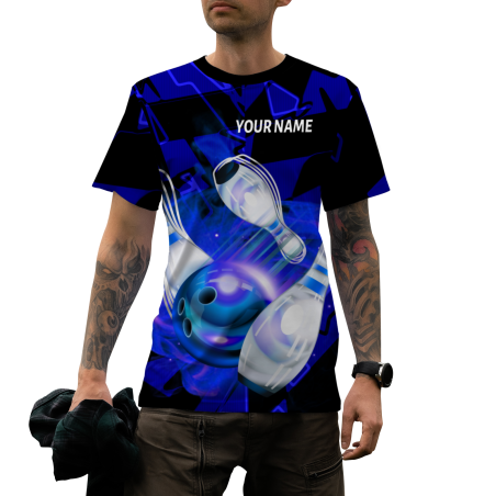 Custom  Bluish Violet White 3D Pattern Design Pulse Bowling Performance T-Shirt