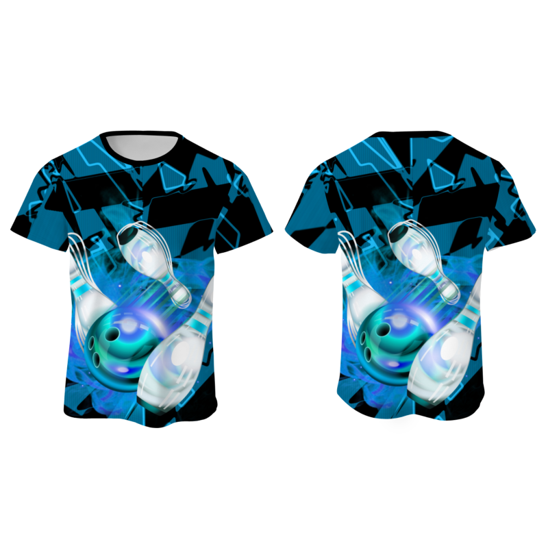 Custom Blue White 3D Pattern Design Pulse Bowling Performance T-Shirt