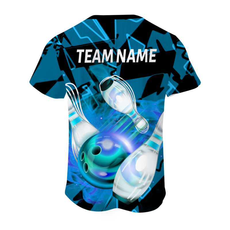 Custom Blue White 3D Pattern Design Pulse Bowling Performance T-Shirt