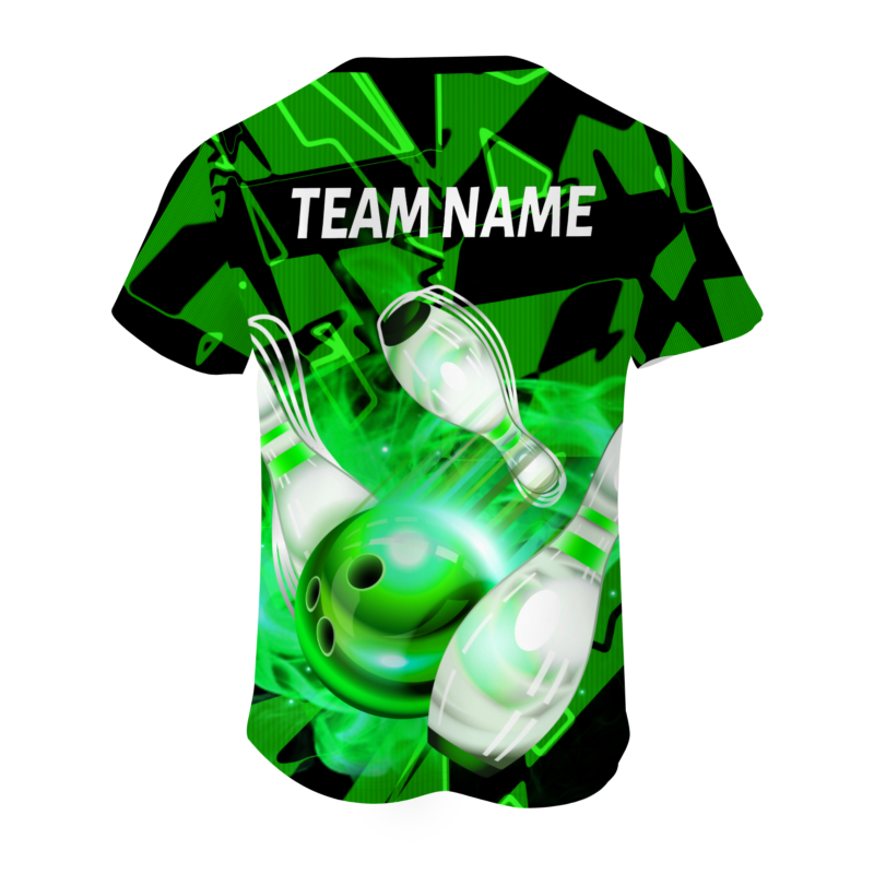 Custom Green White 3D Pattern Design Pulse Bowling Performance T-Shirt