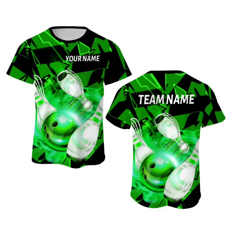 Custom Green White 3D Pattern Design Pulse Bowling Performance T-Shirt