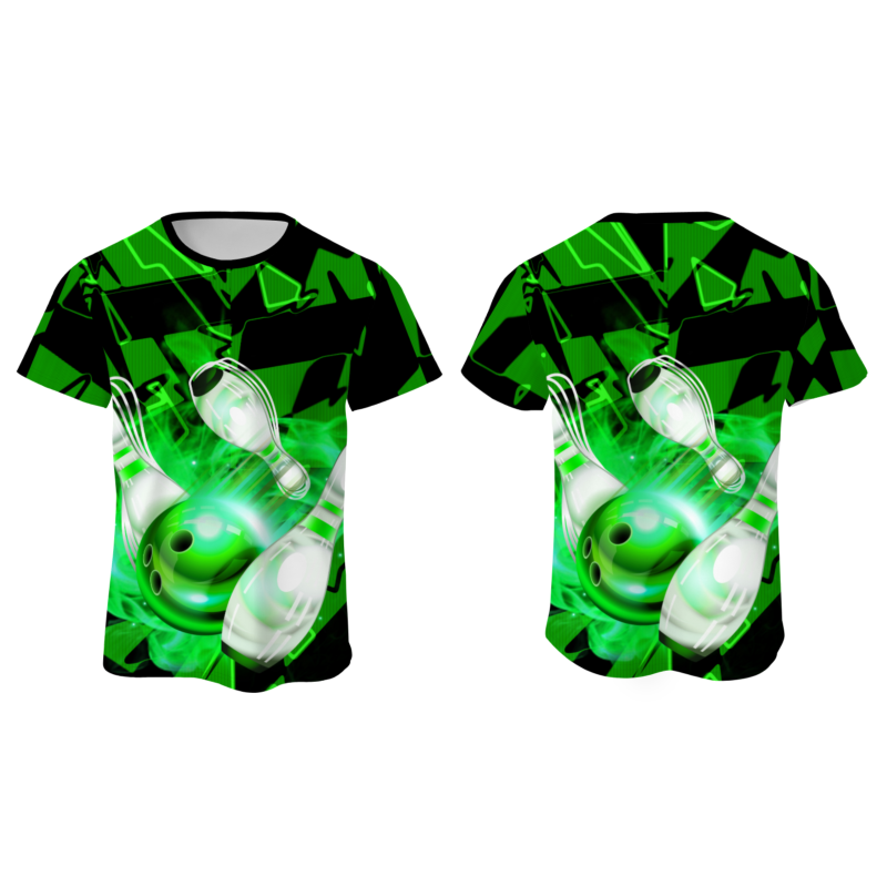 Custom Green White 3D Pattern Design Pulse Bowling Performance T-Shirt