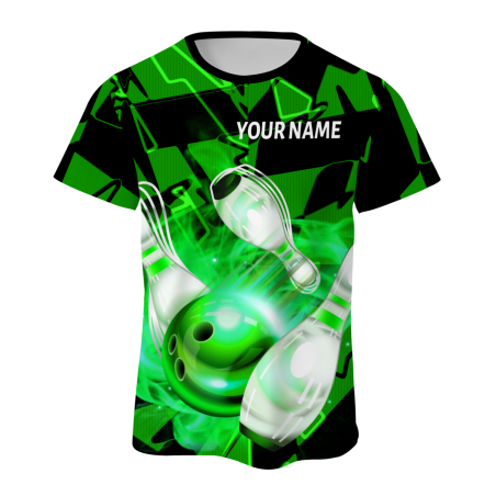 Custom Green White 3D Pattern Design Pulse Bowling Performance T-Shirt