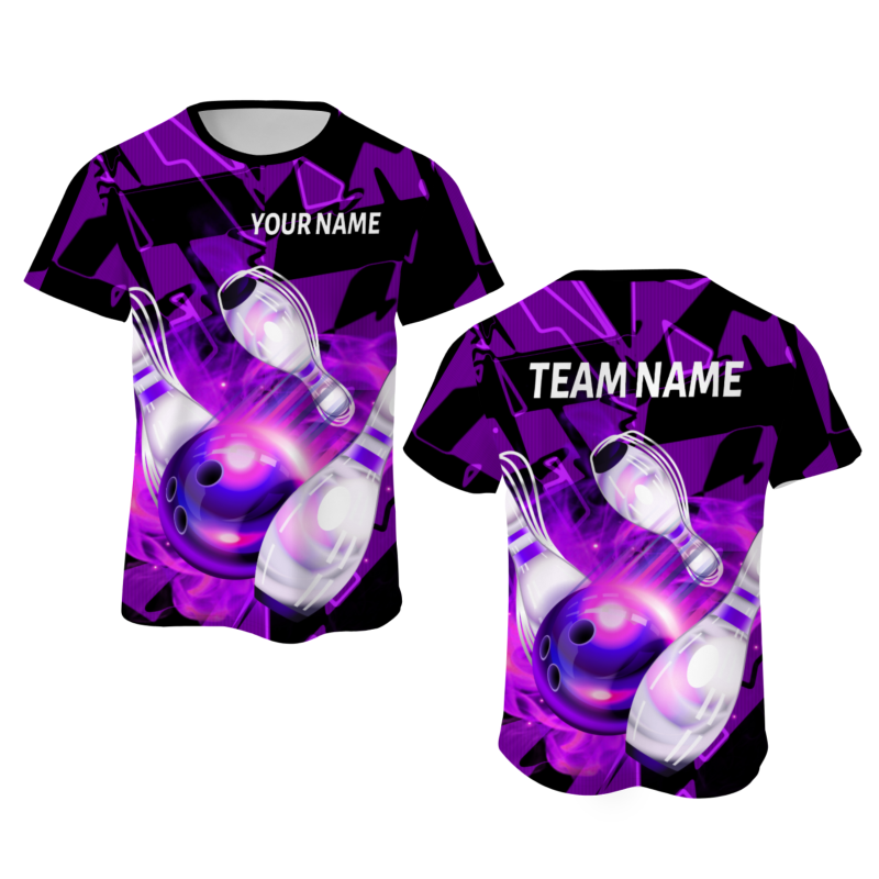 Custom Purple White  3D Pattern Design Pulse Bowling Performance T-Shirt