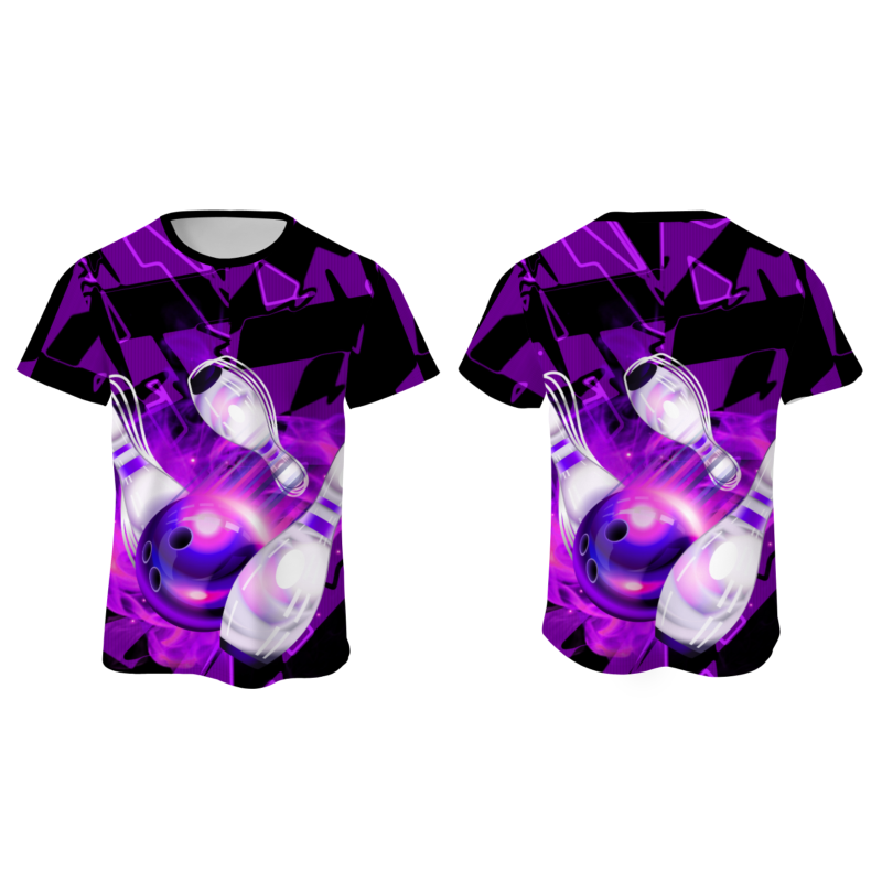 Custom Purple White  3D Pattern Design Pulse Bowling Performance T-Shirt