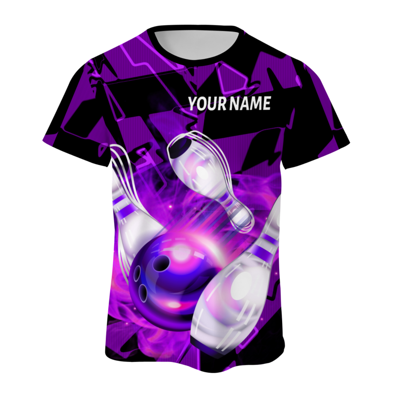 Custom Purple White  3D Pattern Design Pulse Bowling Performance T-Shirt