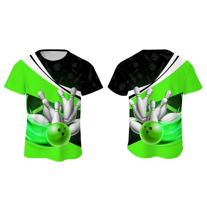 Custom Black Green White Bowling Ball 3D Performance T-Shirt