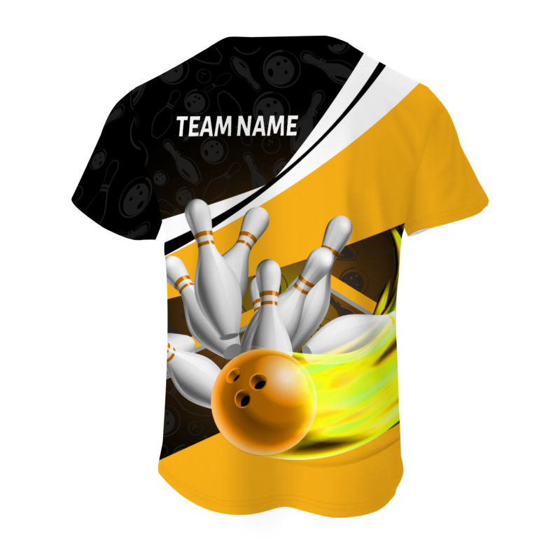 Custom Black Gold White Bowling Ball 3D Performance T-Shirt