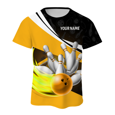 Custom Black Gold White Bowling Ball 3D Performance T-Shirt