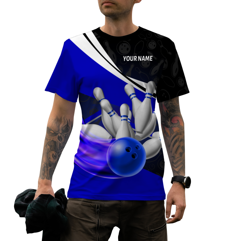 Custom Black Purple White Bowling Ball 3D Performance T-Shirt