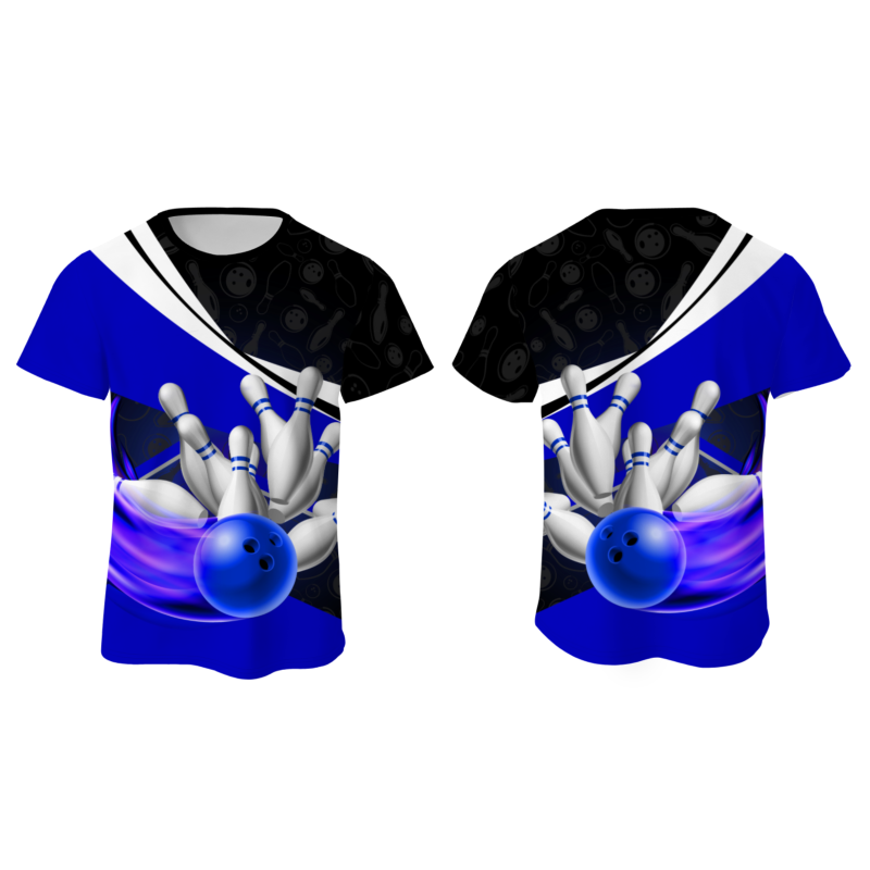 Custom Black Purple White Bowling Ball 3D Performance T-Shirt