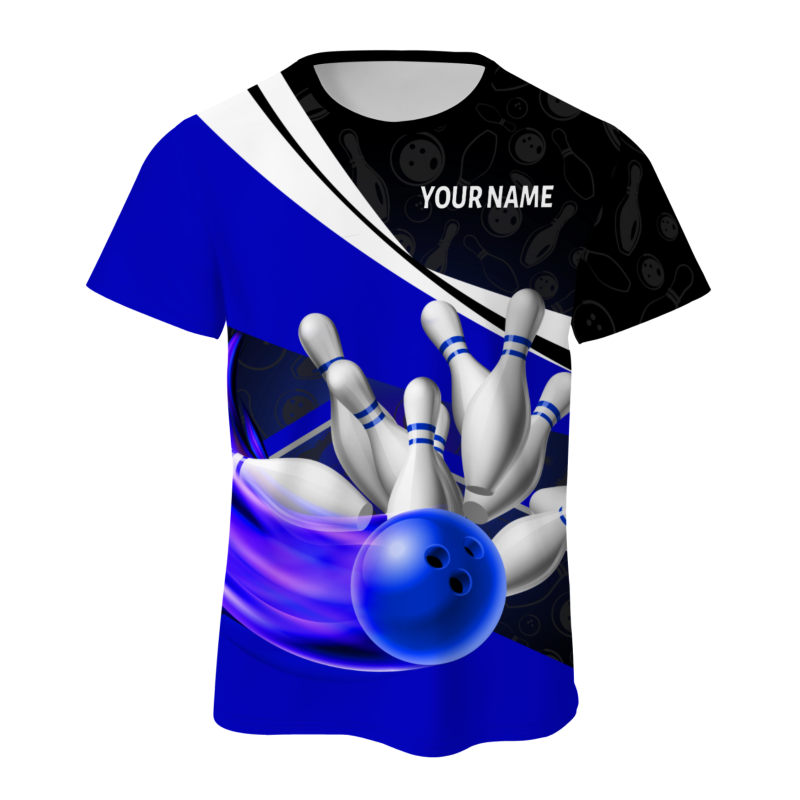 Custom Black Purple White Bowling Ball 3D Performance T-Shirt