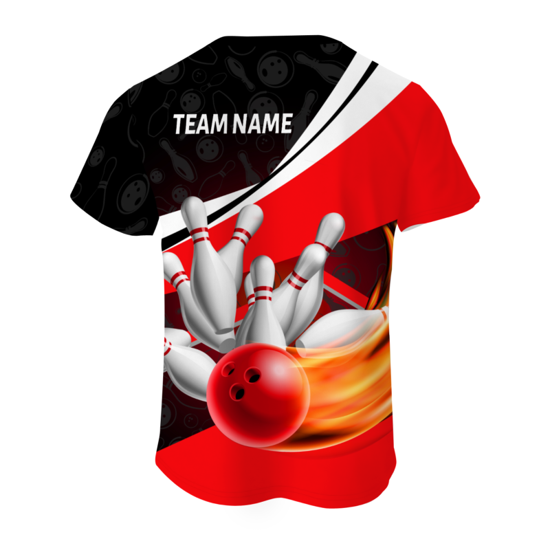 Custom Black Red White Bowling Ball 3D Performance T-Shirt