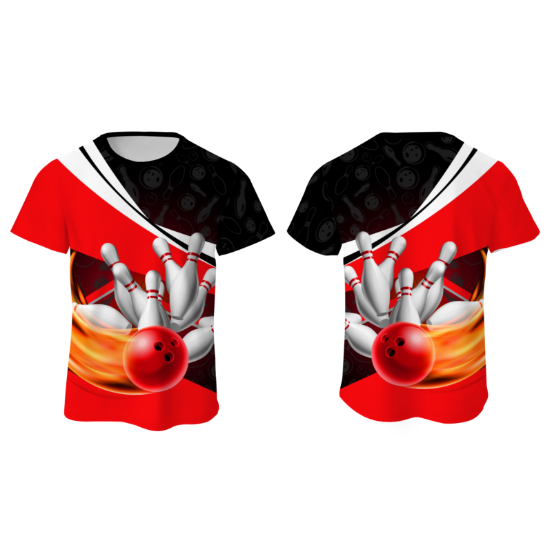 Custom Black Red White Bowling Ball 3D Performance T-Shirt