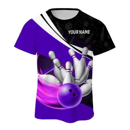 Custom Black Purple White Bowling Ball 3D Performance T-Shirt