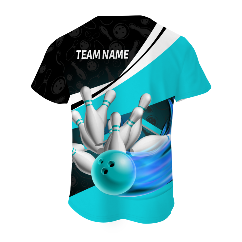 Custom Black Aqua White Bowling Ball 3D Performance T-Shirt