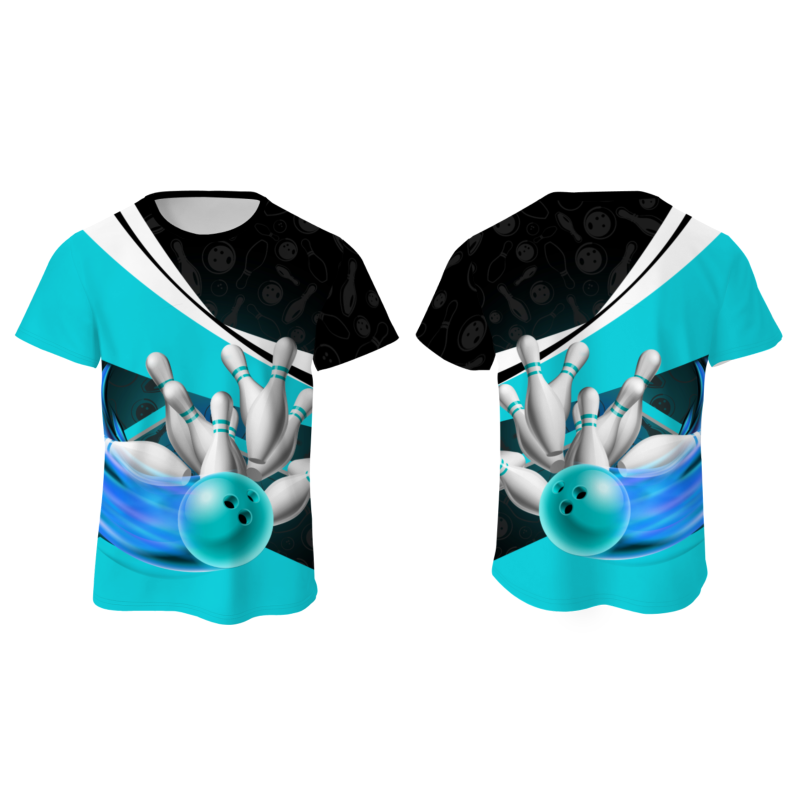 Custom Black Aqua White Bowling Ball 3D Performance T-Shirt