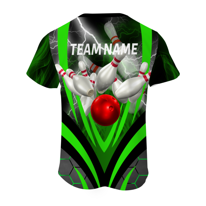 Custom Black Green White Lightning Bowling Ball 3D Performance T-Shirt