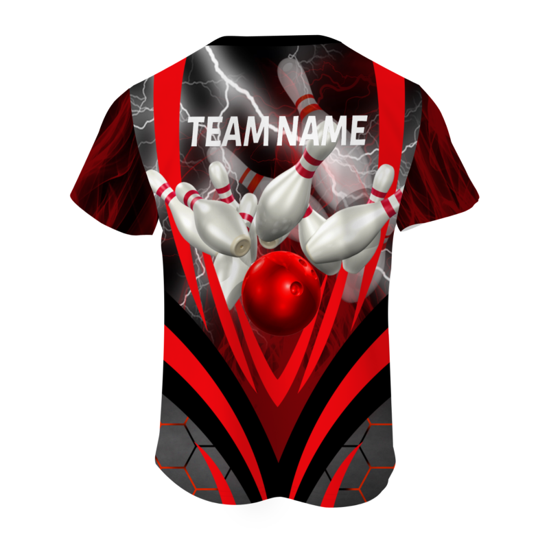 Custom Black Red White Lightning Bowling Ball 3D Performance T-Shirt