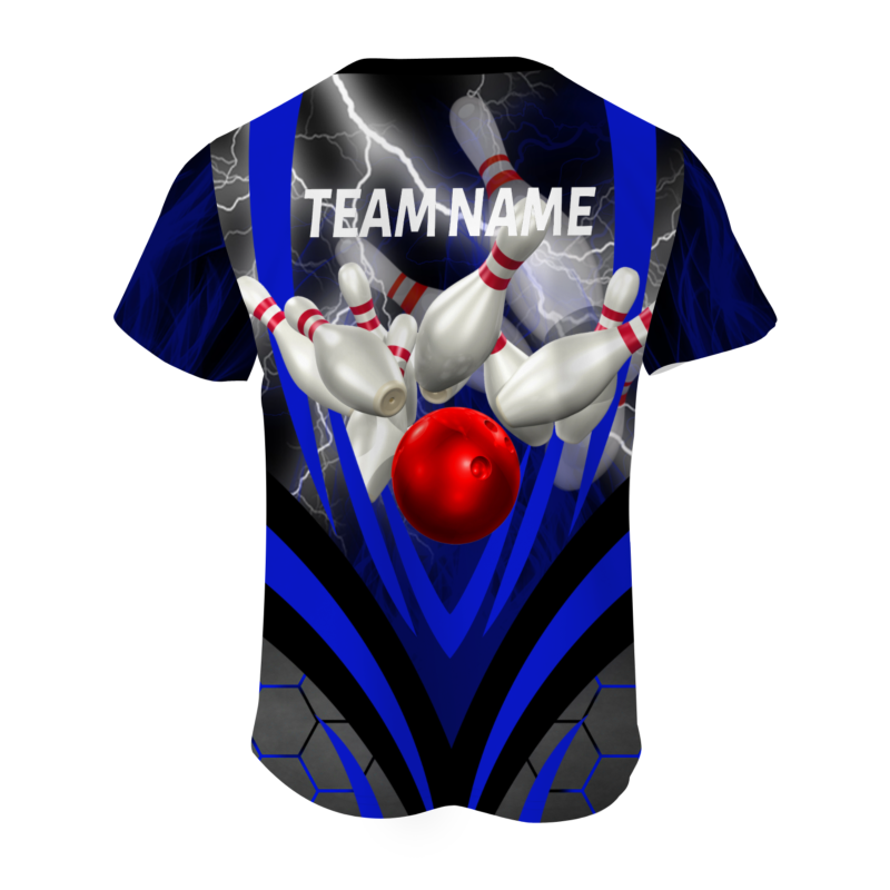 Custom Black Bluish Violet White Lightning Bowling Ball 3D Performance T-Shirt