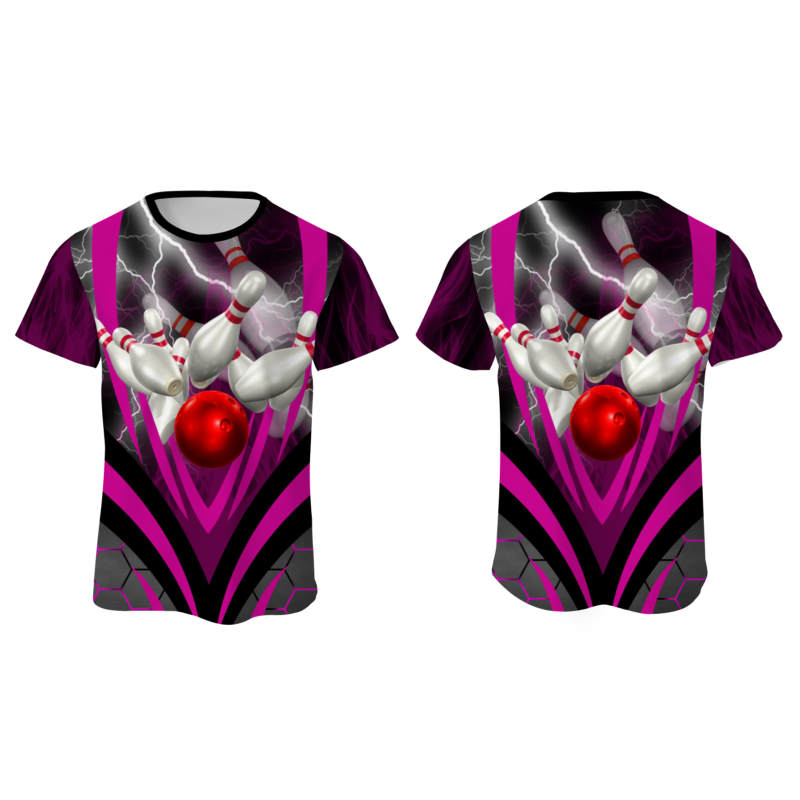 Custom Black Rose Red  White Lightning Bowling Ball 3D Performance T-Shirt