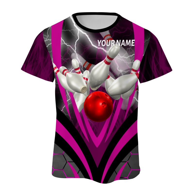 Custom Black Rose Red  White Lightning Bowling Ball 3D Performance T-Shirt