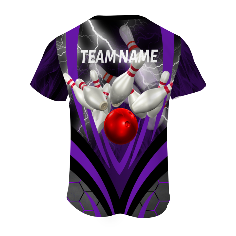 Custom Black Purple White Lightning Bowling Ball 3D Performance T-Shirt