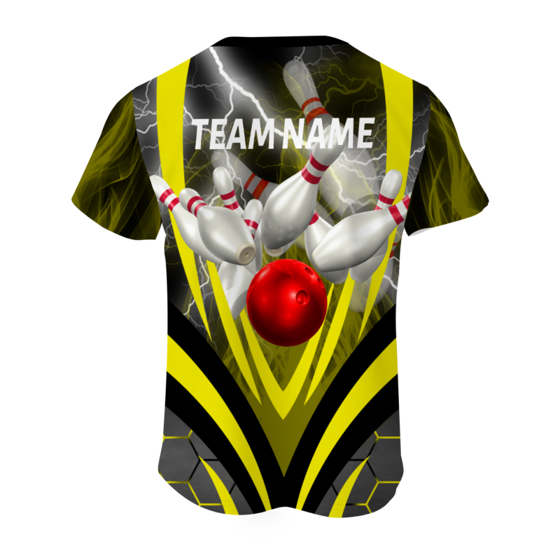 Custom  Black Yellow White Lightning Bowling Ball 3D Performance T-Shirt