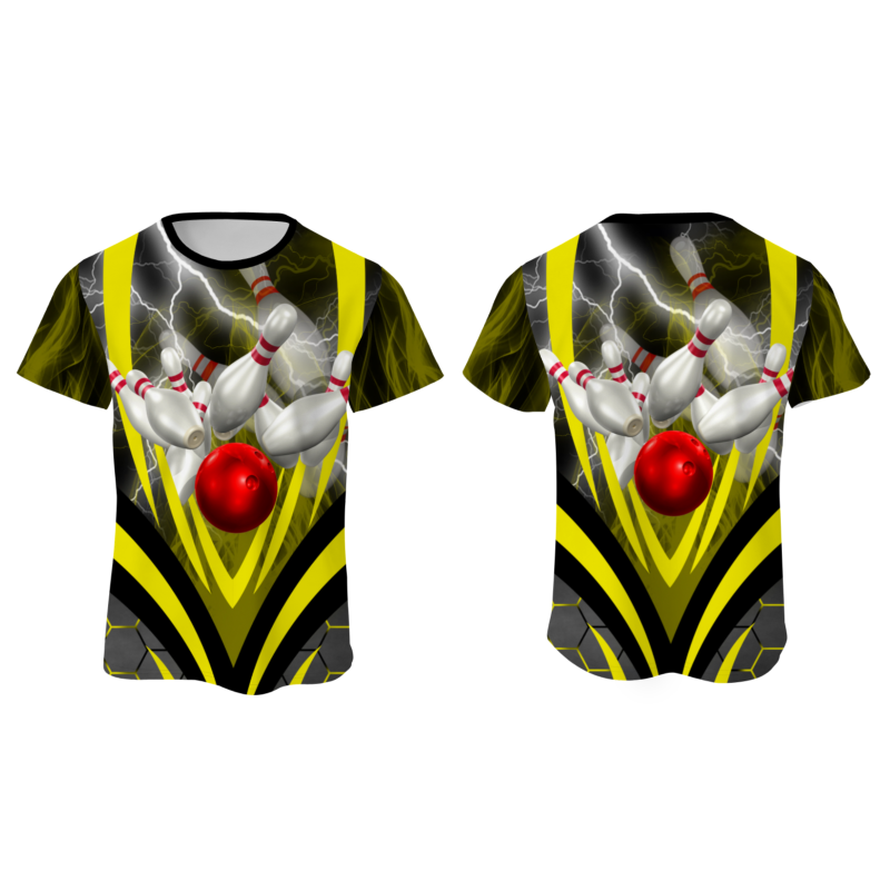 Custom  Black Yellow White Lightning Bowling Ball 3D Performance T-Shirt