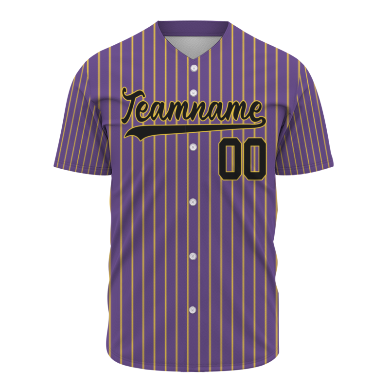 Custom Dark Purple Black-Yellow Stripe Fashion Authentic Baseball Jersey