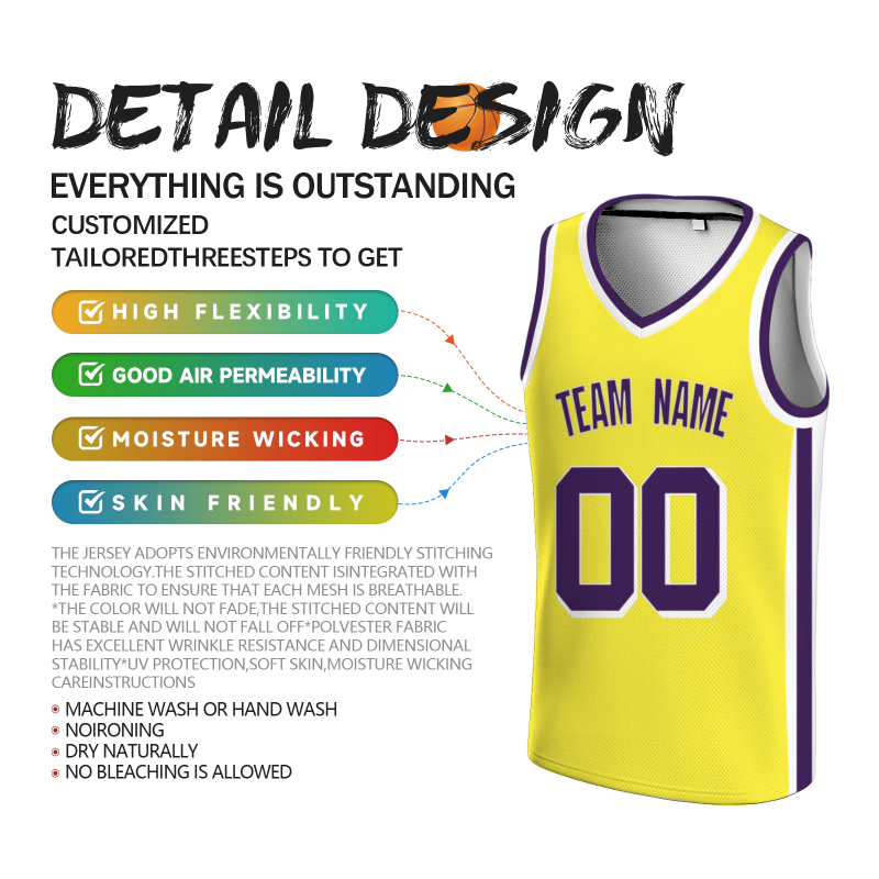 Custom Yellow Dark Purple-White Double Side Tops Basketball Jersey