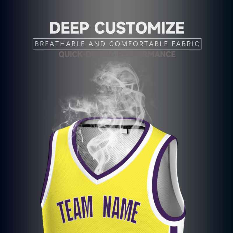 Custom Yellow Dark Purple-White Double Side Tops Basketball Jersey