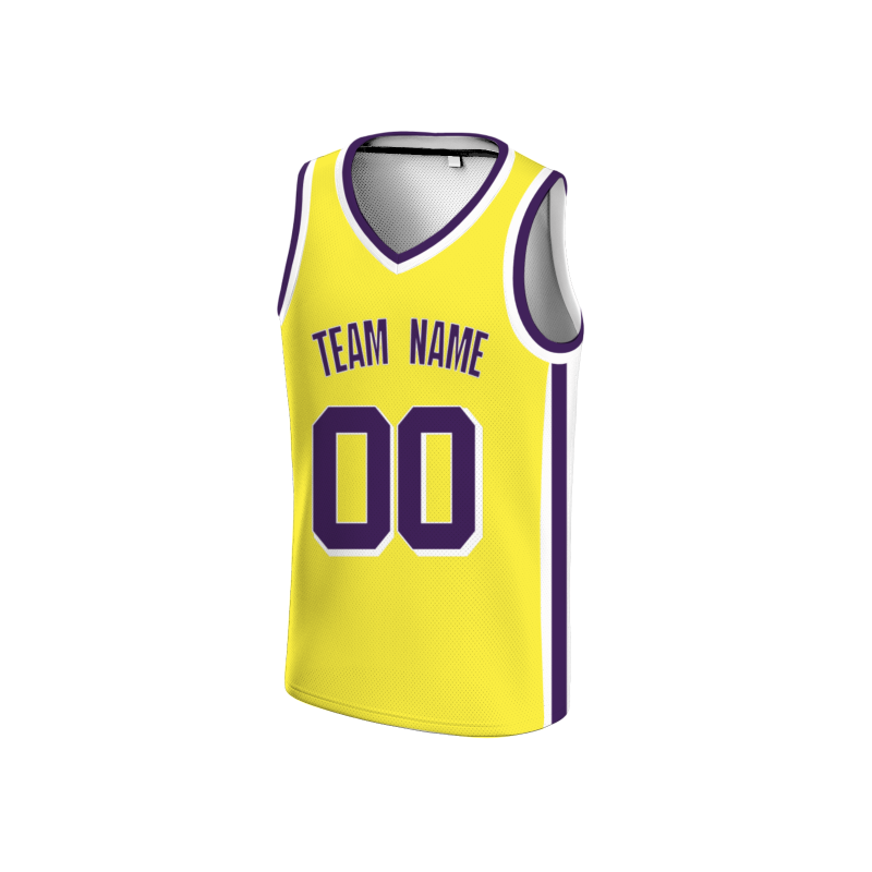 Custom Yellow Dark Purple-White Double Side Tops Basketball Jersey