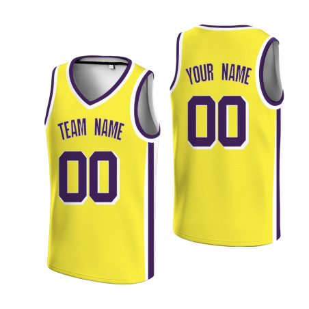 Custom Yellow Dark Purple-White Double Side Tops Basketball Jersey