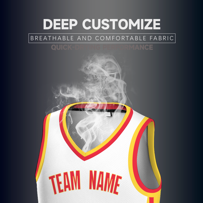 Custom White  Red-Yellow Double Side Tops Basketball Jersey