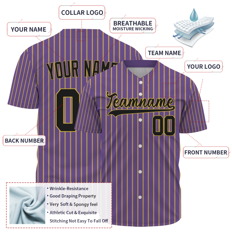 Custom Dark Purple Black-Yellow Stripe Fashion Authentic Baseball Jersey