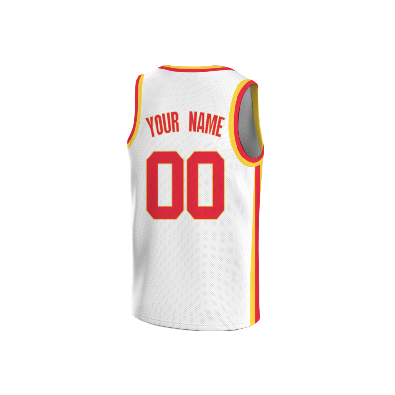 Custom White  Red-Yellow Double Side Tops Basketball Jersey