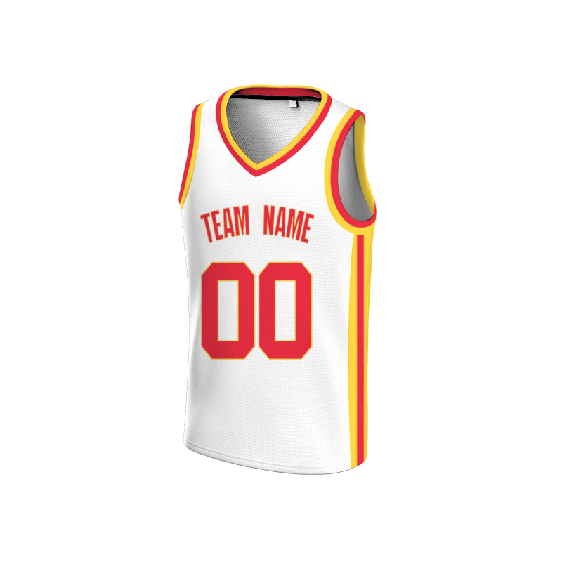 Custom White  Red-Yellow Double Side Tops Basketball Jersey